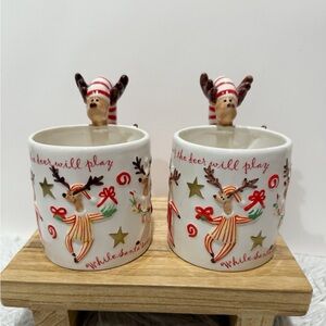 Roman Inc Decorative  Christmas Reindeer Mugs With Red and Green Accents